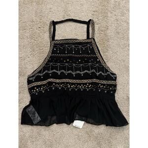 Free People Black Embroidered Halter Top